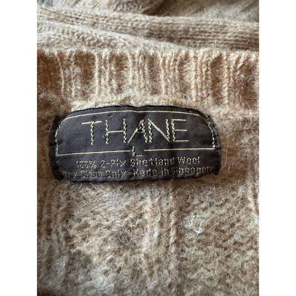 Thane Cable Knit Sweater Shetland Wool Tan Preppy Retro Grandpa Old Money - Picture 2 of 7